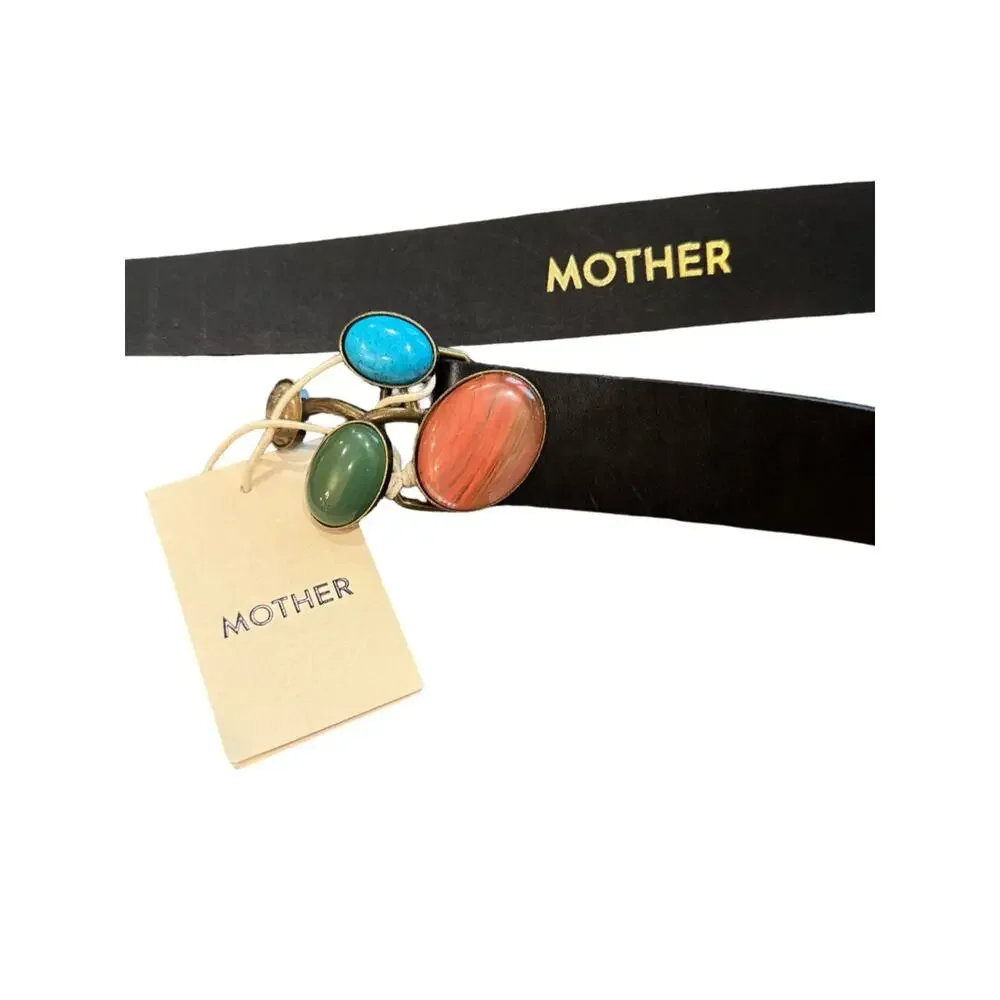 MOTHER Denim Jewelry Box Black Leather Belt L